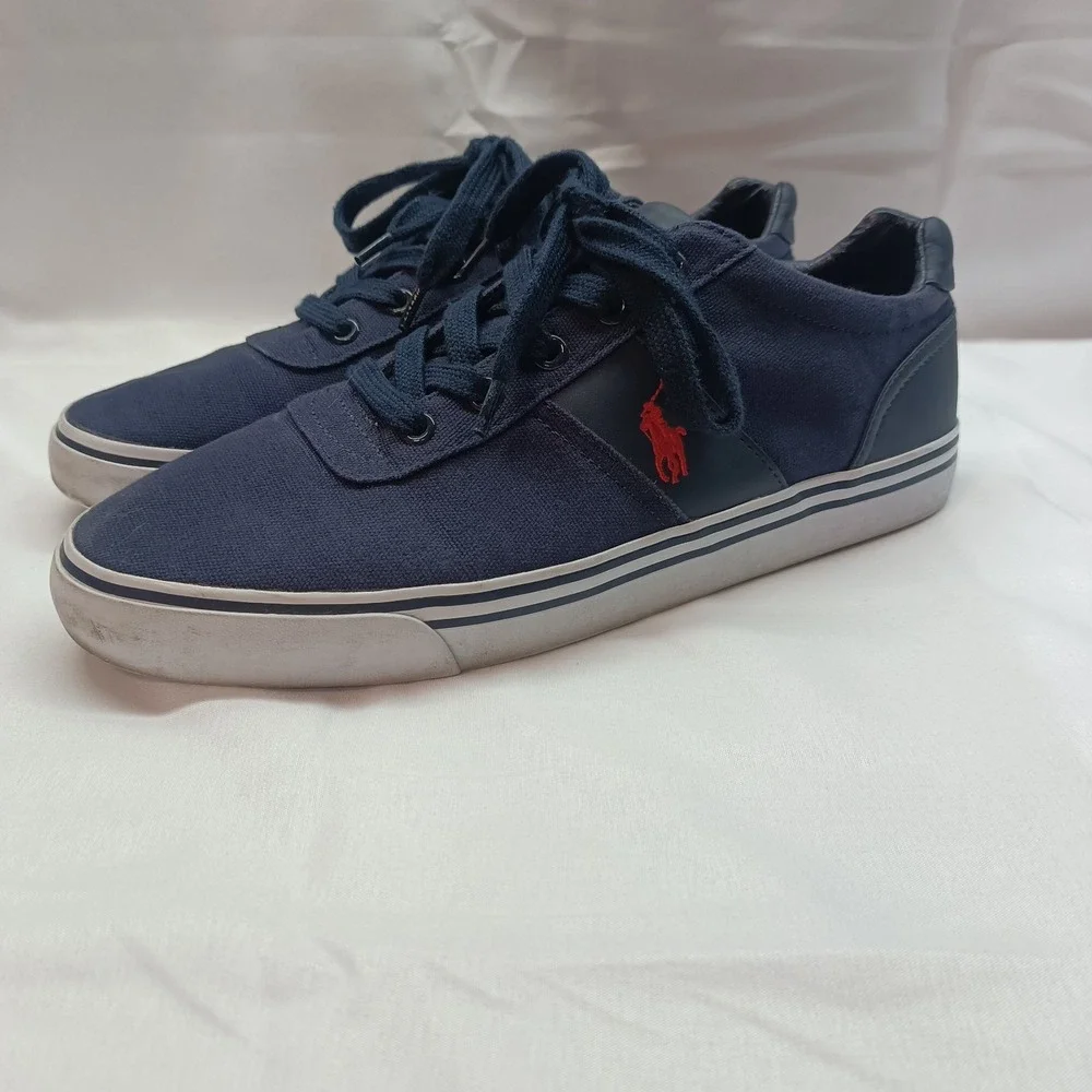 Polo Ralph Lauren HANFORD Canvas Sneakers Mens 9.5D Navy Blue Nylon Upper Casual
